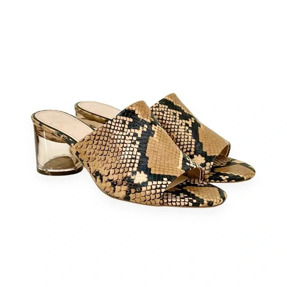 Zara Brown Snakeskin Printed Transparent Clear Block Heel Open Toe Mules sz  40 - Main Image